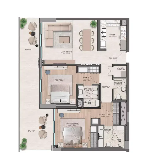 Floor plan, 2 Beds, 1,182 sq ft