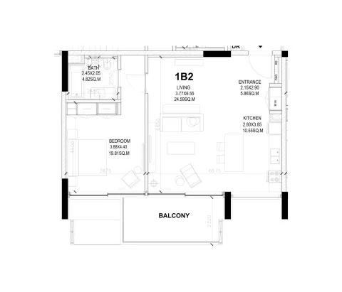 Floor plan, 1 Bed, 941 sq ft