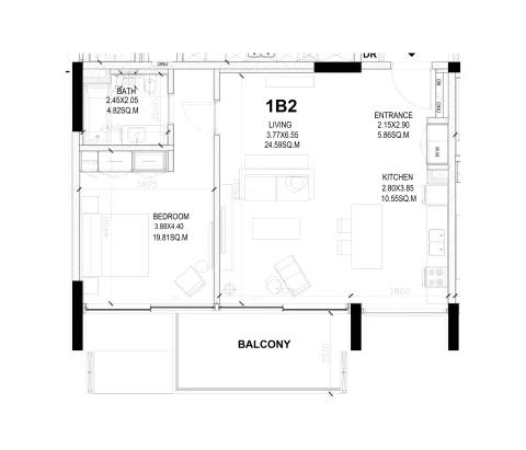 Floor plan, 1 Bed, 942 sq ft