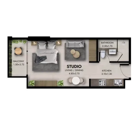 Floor plan, Studio, 399 sq ft