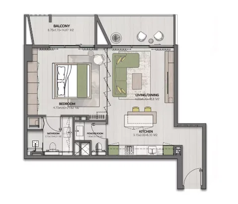 Floor plan, 1 Bed, 785 sq ft