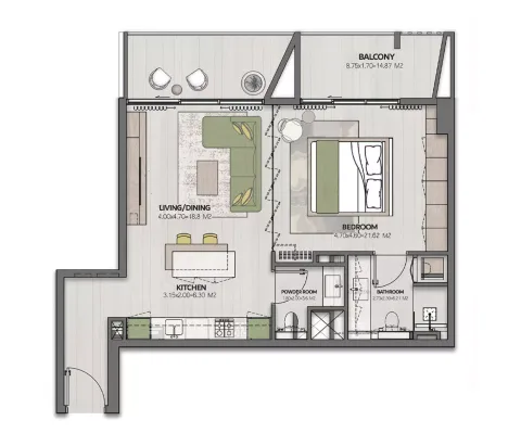 Floor plan, 1 Bed, 785 sq ft