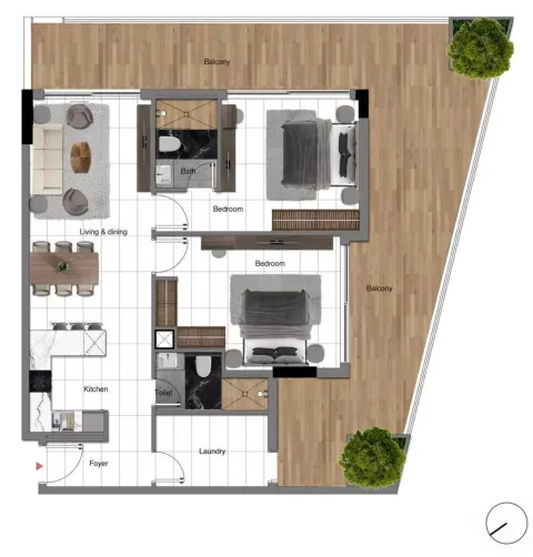 Floor plan, 2 Beds, 1,234 sq ft