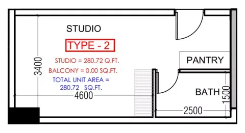 Floor plan, Studio, 280 sq ft