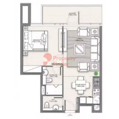 Floor plan, 1 Bed, 609 sq ft