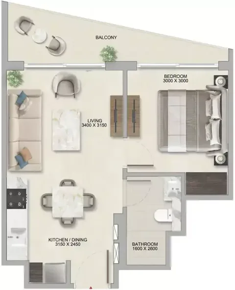 Floor plan, 1 Bed, 517 sq ft