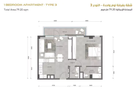 Floor plan, 1 Bed, 852 sq ft