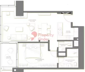 Floor plan, 1 Bed, 921 sq ft