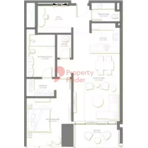Floor plan, 1 Bed, 1,165 sq ft