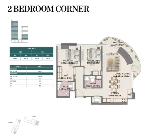 Floor plan, 2 Beds, 1,083 sq ft