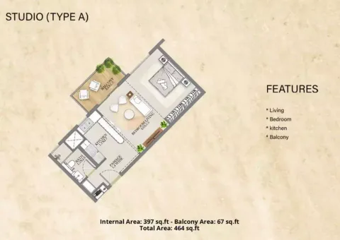 Floor plan, Studio, 464 sq ft