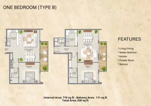 Floor plan, 1 Bed, 830 sq ft