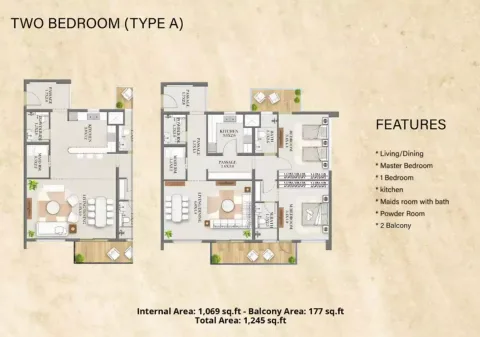 Floor plan, 2 Beds, 1,245 sq ft