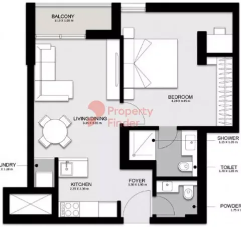 Floor plan, 1 Bed, 772 sq ft