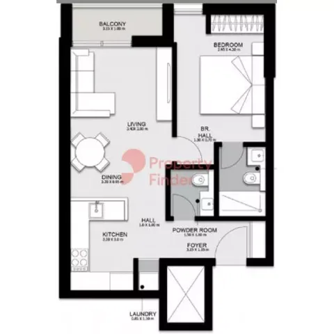 Floor plan, 1 Bed, 772 sq ft
