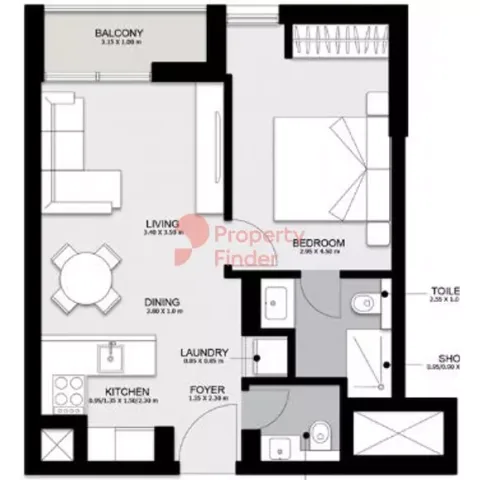 Floor plan, 1 Bed, 772 sq ft