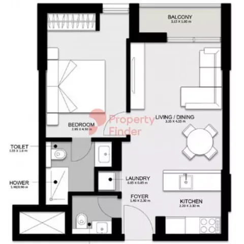 Floor plan, 1 Bed, 772 sq ft