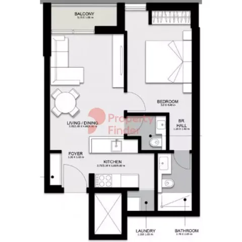Floor plan, 1 Bed, 772 sq ft