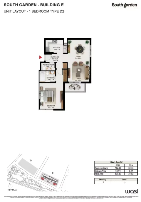 Floor plan, 1 Bed, 840 sq ft