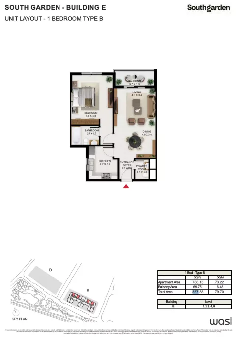 Floor plan, 1 Bed, 857 sq ft