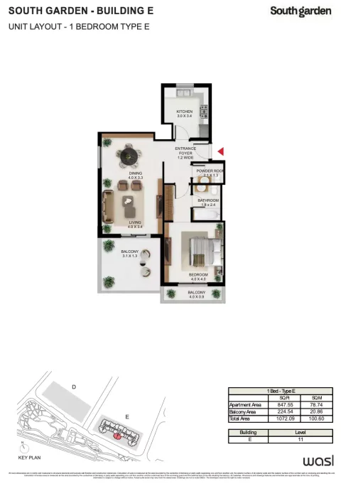 Floor plan, 1 Bed, 1,072 sq ft