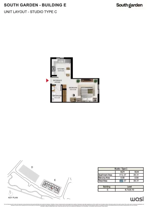 Floor plan, Studio, 412 sq ft