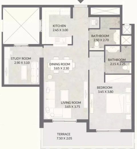 Floor plan, 1 Bed, 998 sq ft