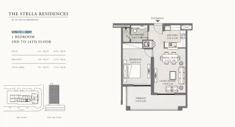 Floor plan, 1 Bed, 781 sq ft