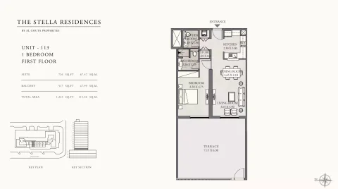 Floor plan, 1 Bed, 1,243 sq ft