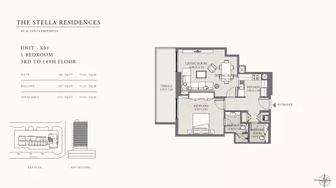 Floor plan, 1 Bed, 925 sq ft