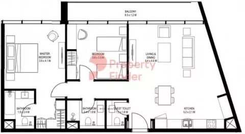 Floor plan, 2 Beds, 1,162 sq ft
