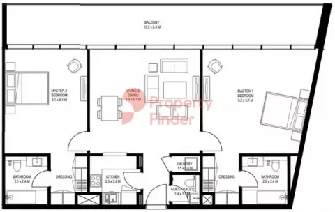 Floor plan, 2 Beds, 1,613 sq ft