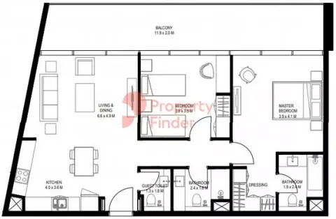 Floor plan, 2 Beds, 1,237 sq ft