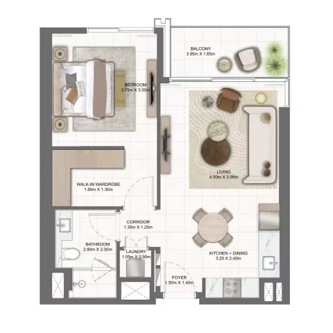 Floor plan, 1 Bed, 728 sq ft