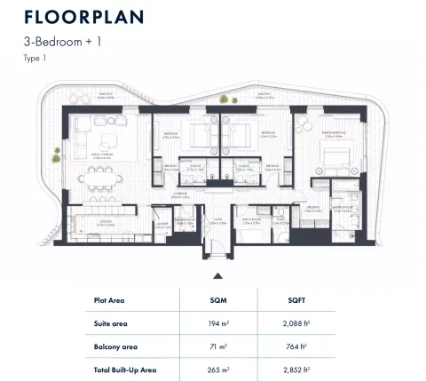 Floor plan, 3 Beds, 2,852 sq ft