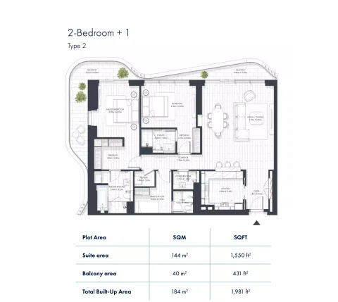 Floor plan, 2 Beds, 1,981 sq ft