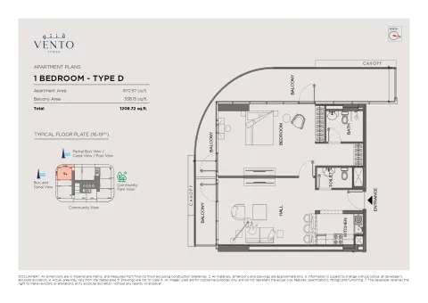Floor plan, 1 Bed, 1,208 sq ft