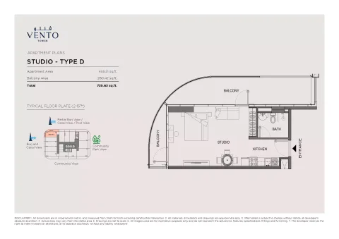 Floor plan, Studio, 735 sq ft