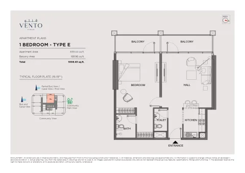 Floor plan, 1 Bed, 1,008 sq ft