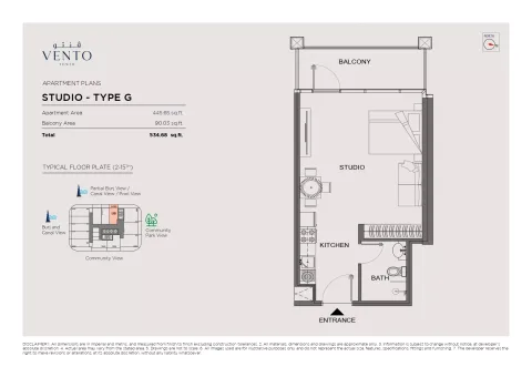 Floor plan, Studio, 534 sq ft