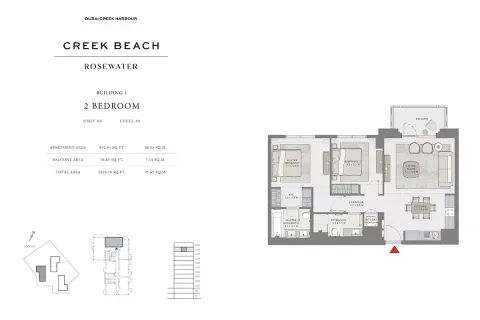 Floor plan, 2 Beds, 1,029 sq ft