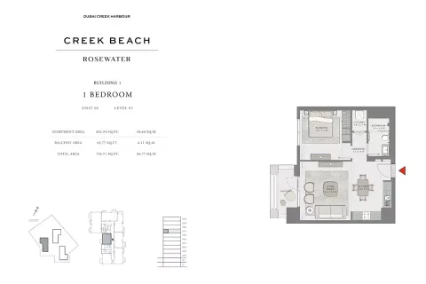 Floor plan, 1 Bed, 718 sq ft