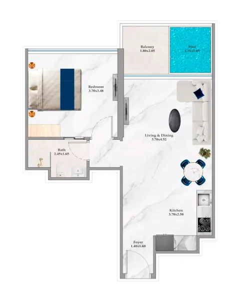 Floor plan, 1 Bed, 562 sq ft