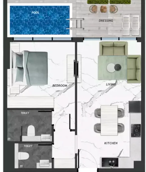 Floor plan, 1 Bed, 742 sq ft