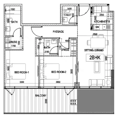 Floor plan, 2 Beds, 1,171 sq ft