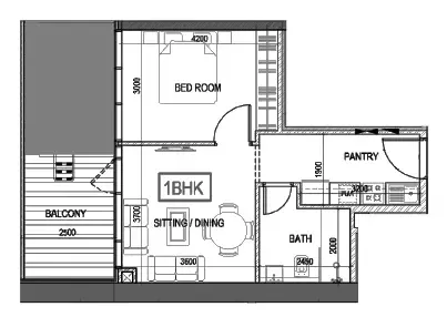 Floor plan, 1 Bed, 683 sq ft