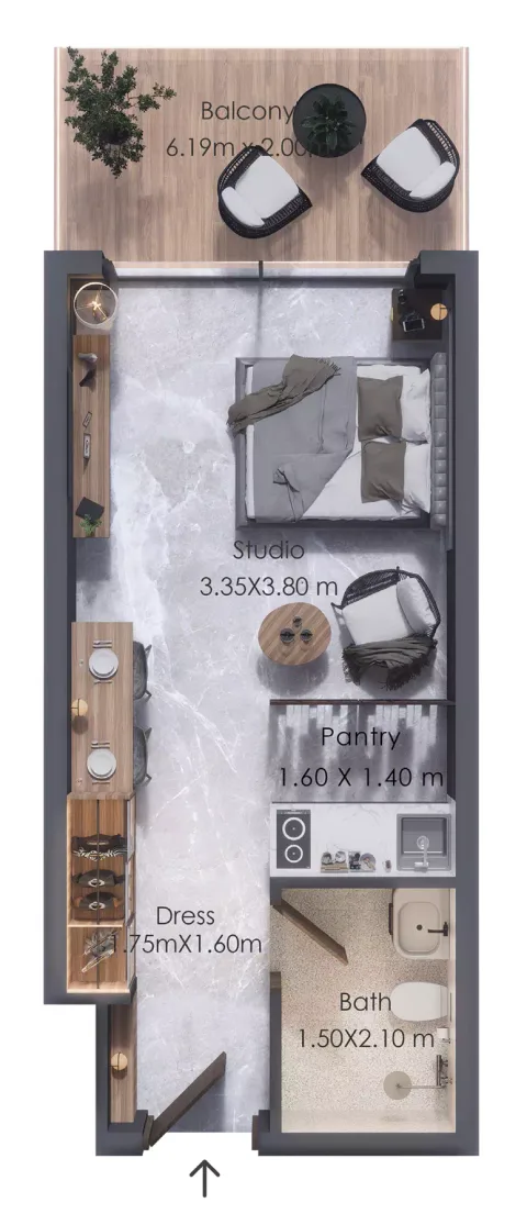 Floor plan, Studio, 636 sq ft