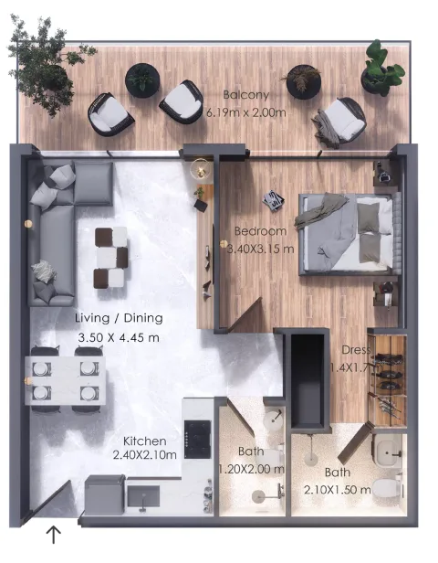 Floor plan, 1 Bed, 1,104 sq ft