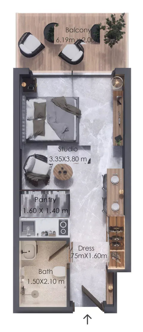Floor plan, Studio, 674 sq ft