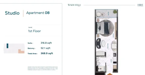Floor plan, Studio, 368 sq ft